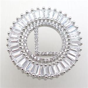 copper letter-L pendant paved zircon, platinum plated, approx 28mm dia [FN12311]