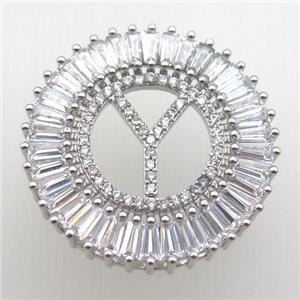 copper letter-Y pendant paved zircon, platinum plated, approx 28mm dia [FN12320]