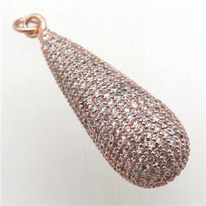 copper teardrop pendant paved zircon, rose gold, approx 12-30mm [FN12323]