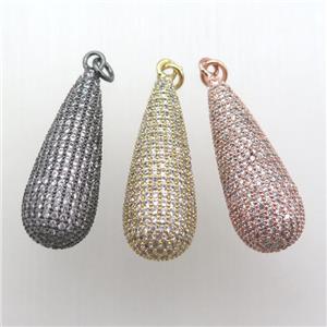 copper teardrop pendant paved zircon, mixed color, approx 12-30mm [FN12325]
