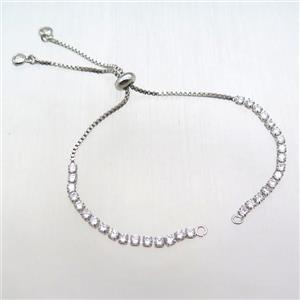 copper bracelet chain pave zircon, platinum plated, approx 3mm, 12cm length [FN12326]