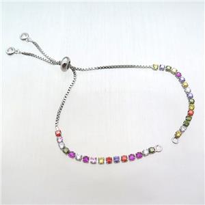 copper bracelet chain paved zircon, platinum plated, approx 3mm, 12cm length [FN12330]