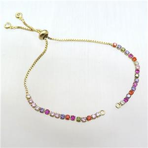 copper bracelet chain paved zircon, multi color, gold plated, approx 3mm, 12cm length [FN12331]