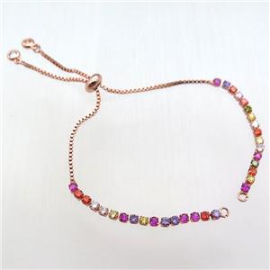 copper bracelet chain paved zircon, rose gold, approx 3mm, 12cm length [FN12332]