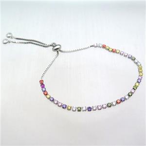 copper Adjustable bracelet paved zircon, platinum plated, approx 3mm, 26cm length [FN12336]