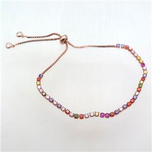 copper Adjustable bracelet paved zircon, rose gold, approx 3mm, 26cm length [FN12338]