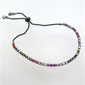 copper Adjustable bracelet paved zircon, black plated, approx 3mm, 26cm length [FN12339]