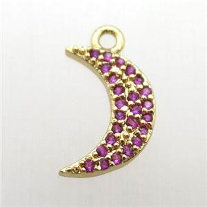 copper moon pendant pave hotpink zircon, gold plated, approx 6-12mm [FN12343]