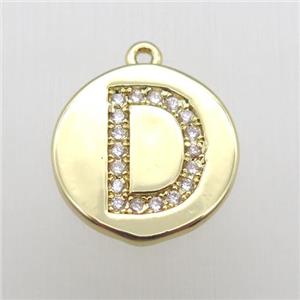 copper letter-D pendant pave zircon, gold plated, approx 14mm dia [FN12348]