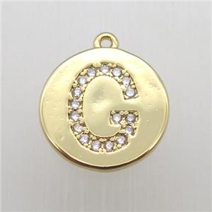 copper letter-G pendant pave zircon, gold plated, approx 14mm dia [FN12351]