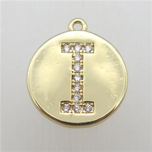 copper letter-I pendant pave zircon, gold plated, approx 14mm dia [FN12353]
