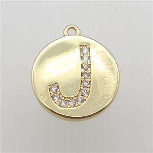 copper letter-J pendant pave zircon, gold plated, approx 14mm dia [FN12354]