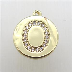 copper letter-O pendant pave zircon, gold plated, approx 14mm dia [FN12359]