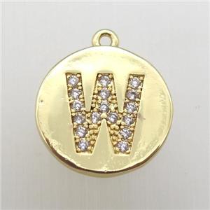 copper letter-W pendant pave zircon, gold plated, approx 14mm dia [FN12367]
