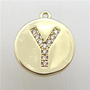 copper letter-Y pendant pave zircon, gold plated, approx 14mm dia [FN12368]