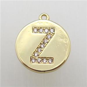 copper letter-Z pendant pave zircon, gold plated, approx 14mm dia [FN12369]