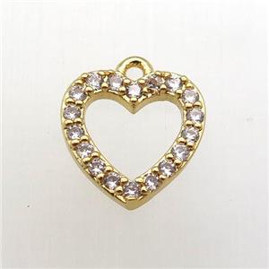 copper heart pendant pave zircon, gold plated, approx 12mm [FN12371]
