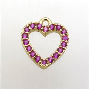 copper heart pendant pave hotpink zircon, gold plated, approx 12mm [FN12372]