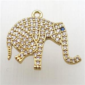 copper elephant pendant pave zircon, gold plated, approx 15-20mm [FN12375]