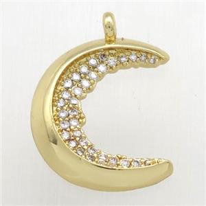 copper crescent moon pendant pave zircon, gol dplated, approx 16-20mm [FN12377]