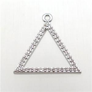 copper triangle pendant pave zircon, platinum plated, approx 20mm [FN12378]