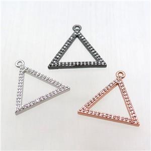 copper triangle pendant pave zircon, mixed color, approx 20mm [FN12381]