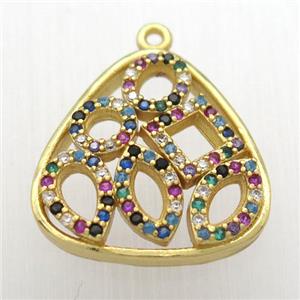 copper pendant pave zircon, gold plated, approx 18mm [FN12397]