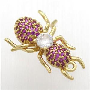 copper ant pendant pave hotpink zircon, gold plated, approx 16-23mm [FN12398]