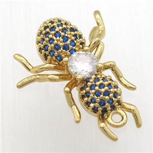 copper ant pendant pave blue zircon, gold plated, approx 16-23mm [FN12399]