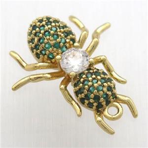 copper ant pendant pave green zircon, gold plated, approx 16-23mm [FN12400]