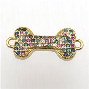copper dogbone connector pave zircon, gold plated, approx 9-16mm [FN12403]