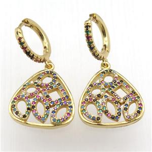 copper hoop earrings pendant pave zircon, gold plated, approx 18mm, 14mm dia [FN12406]