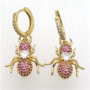 copper hoop earrings pendant pave zircon, ant, gold plated, approx 16-23mm, 14mm dia [FN12407]