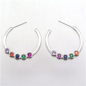 copper hoop earring pave zircon, platinum plated, approx 28mm dia [FN12417]