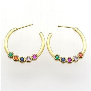 copper hoop earring pave zircon, gold plated, approx 28mm dia [FN12418]