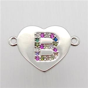 copper letter connector, heart, platinum plated, approx 15-16mm [FN12422]