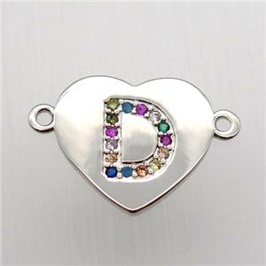 copper letter connector, heart, platinum plated, approx 15-16mm [FN12424]
