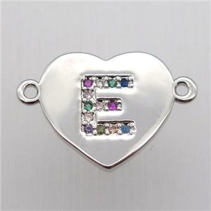 copper letter connector, heart, platinum plated, approx 15-16mm [FN12425]
