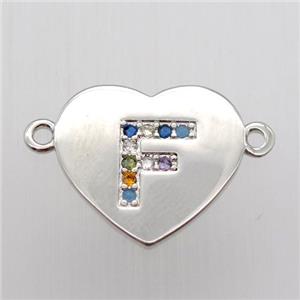 copper letter connector, heart, platinum plated, approx 15-16mm [FN12426]