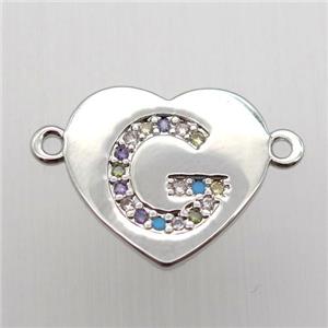 copper letter connector, heart, platinum plated, approx 15-16mm [FN12427]