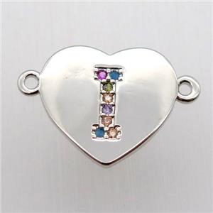copper letter connector, heart, platinum plated, approx 15-16mm [FN12429]