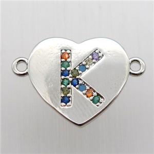 copper letter connector, heart, platinum plated, approx 15-16mm [FN12431]