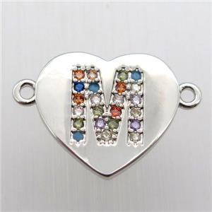 copper letter connector, heart, platinum plated, approx 15-16mm [FN12433]