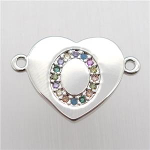 copper letter connector, heart, platinum plated, approx 15-16mm [FN12435]