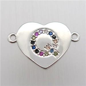 copper letter connector, heart, platinum plated, approx 15-16mm [FN12437]