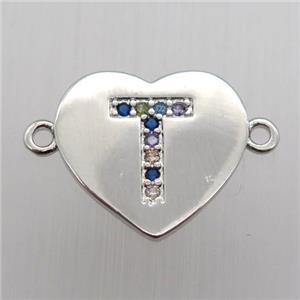 copper letter connector, heart, platinum plated, approx 15-16mm [FN12440]