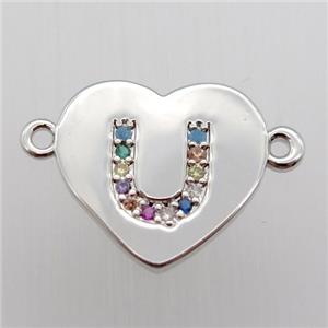 copper letter connector, heart, platinum plated, approx 15-16mm [FN12441]