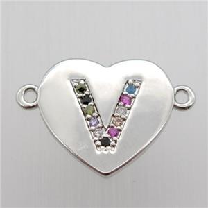 copper letter connector, heart, platinum plated, approx 15-16mm [FN12442]
