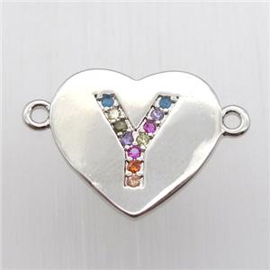 copper letter connector, heart, platinum plated, approx 15-16mm [FN12445]
