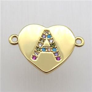 copper letter connector, heart, gold plated, approx 15-16mm [FN12448]